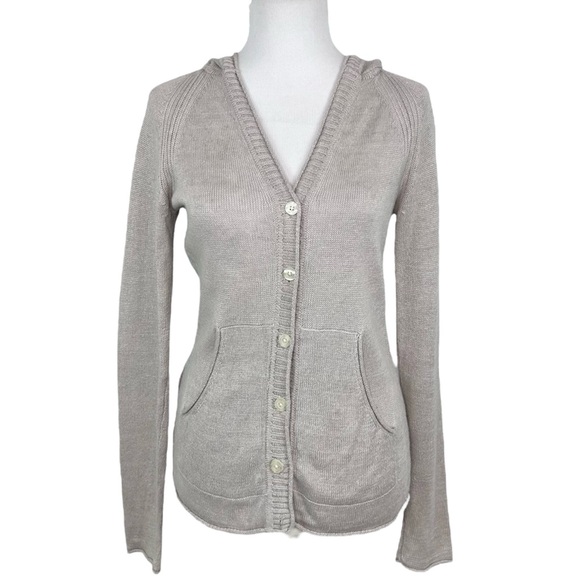 TOMMY BAHAMA Gray Lea Hooded Knit Linen Cardigan Button V-Neck Sweater Size XS - Picture 2 of 14